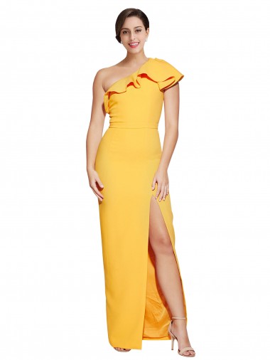 Crepe Esticado Comprimento Chão Um Ombro Bainha Longo Vestidos de Madrinha / Vestidos de Noite / Vestidos de Festa em Promoção