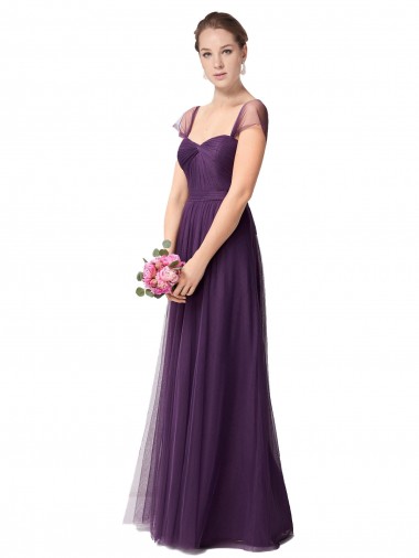Tule Comprimento Chão Amor Linha A Ameixa Roxa Vestidos de Madrinha em Promoção