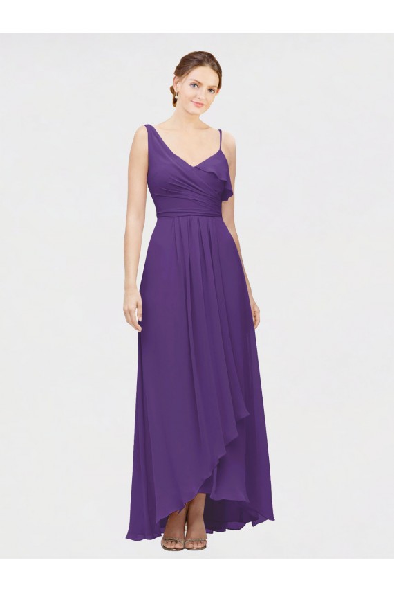 Chiffon Alto Baixo Um Ombro Linha A Alto Baixo, Vestidos de Madrinha em Promoção