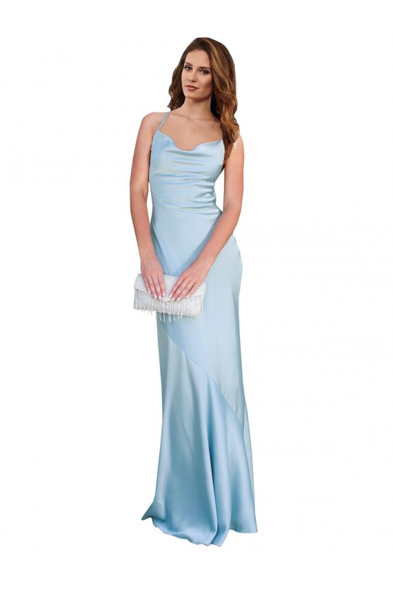 Cetim Sedoso Abrir de volta Comprimento Chão Decote Capuz Bainha Vestidos de Madrinha / Vestidos de Noite / Vestidos de Festa em Promoção