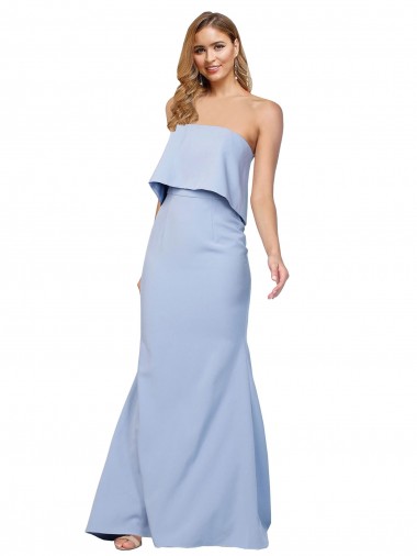 Crepe Esticado Lombar Comprimento Chão Sem alças Linha A Azul Céu Claro Vestidos de Madrinha / Vestidos de Noite / Vestidos de Festa em Promoção