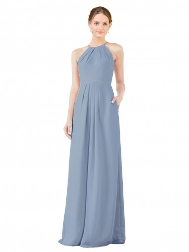 Chiffon Buraco da fechadura Comprimento Chão Cabeçada Bainha Vestidos de Madrinha em Promoção