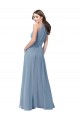 Chiffon Comprimento Chão Cabeçada Linha A Azul Empoeirado Vestidos de Madrinha em Promoção