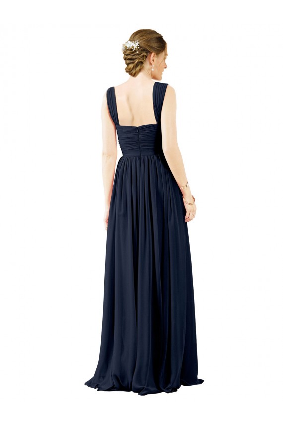 Chiffon Abrir de volta Comprimento Chão Decote Quadrado Linha A Vestidos de Madrinha em Promoção