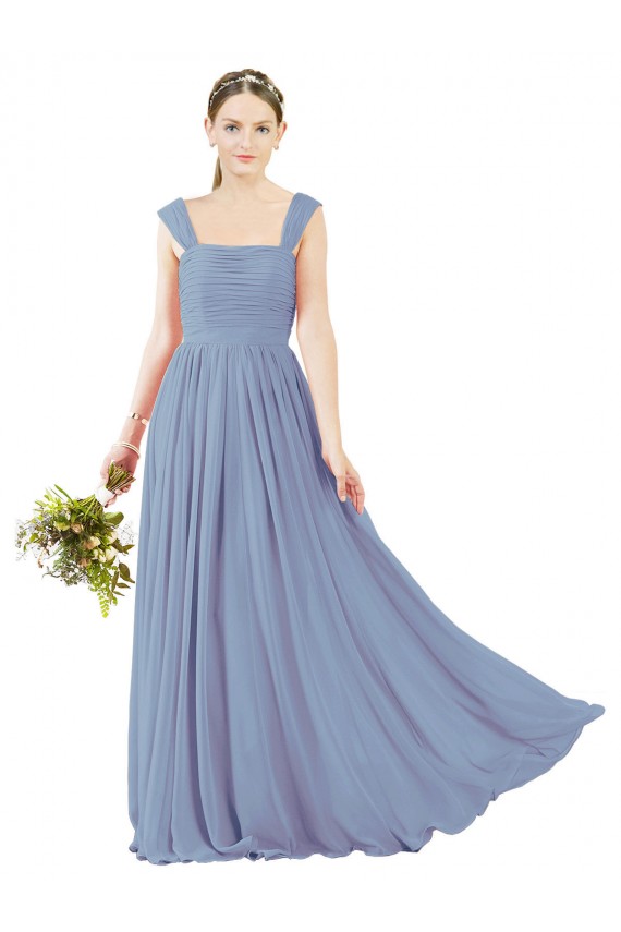 Chiffon Abrir de volta Comprimento Chão Decote Quadrado Linha A Vestidos de Madrinha em Promoção