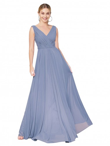 Chiffon Costas em V Comprimento Chão Decote V Linha A Vestido de Madrinha / Vestido de Noite / Vestido de Festa em Promoção