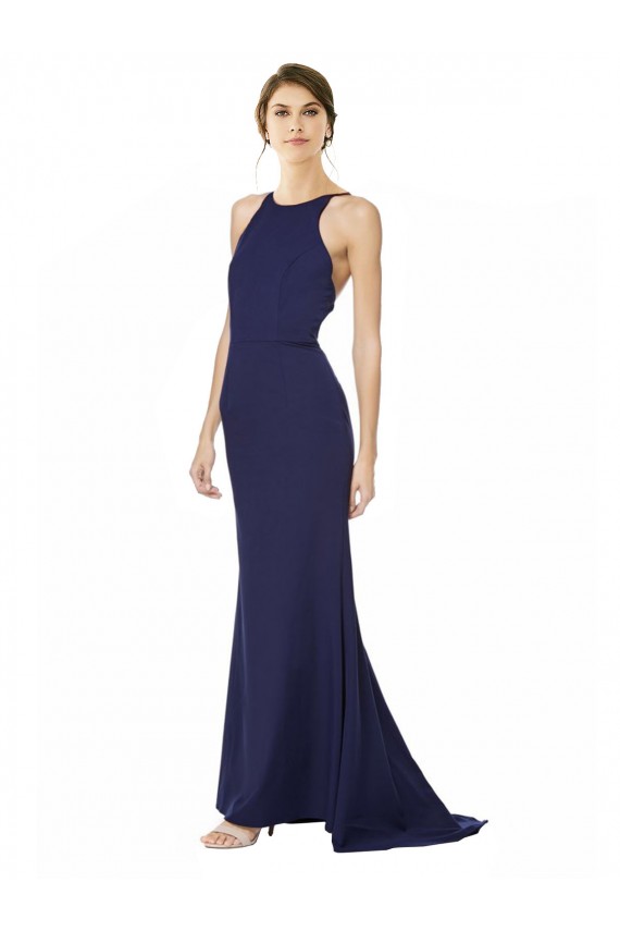 Crepe Esticado Abrir de volta Comprimento Chão Cabeçada Sereia Vestidos de Madrinha / Vestidos de Noite / Vestidos de Festa em Promoção