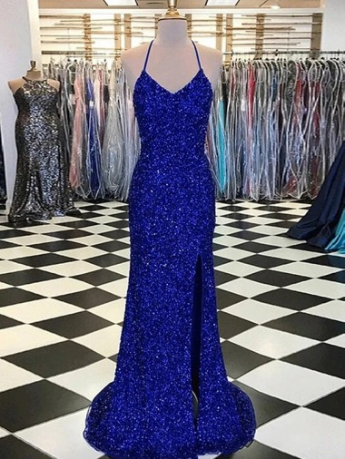 Lantejoulas Veludo Comboio Varredela Decote V Bainha Vestido de Noiva / Vestido de Festa em Promoção