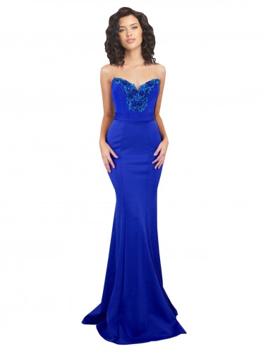 Crepe Esticado Lombar Comprimento Chão Amor Sereia Azul Real Vestidos de Madrinha / Vestidos de Noite / Vestidos de Festa em Promoção