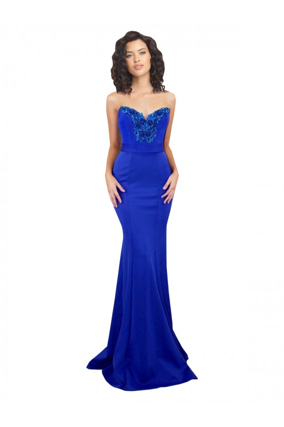 Crepe Esticado Lombar Comprimento Chão Amor Sereia Azul Real Vestidos de Madrinha / Vestidos de Noite / Vestidos de Festa em Promoção
