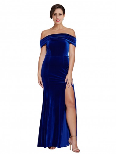 Veludo Elástico Comprimento Chão Fora do Ombro Sereia Vestidos de Madrinha / Vestidos de Noite / Vestidos de Festa em Promoção
