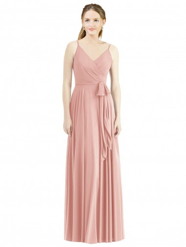 Chiffon Comprimento Chão Alças finas Linha A Bliss Vestidos de Madrinha em Promoção
