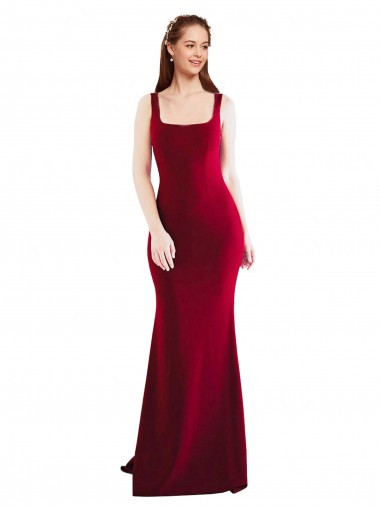 Crepe Esticado Comprimento Chão Decote Quadrado Sereia Vestidos de Madrinha / Vestidos de Noite / Vestidos de Festa em Promoção