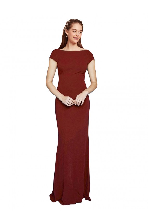 Crepe Esticado Buraco da fechadura Comprimento Chão Decote redondo Sereia Vestidos de Madrinha / Vestidos de Noite / Vestidos de Festa em Promoção