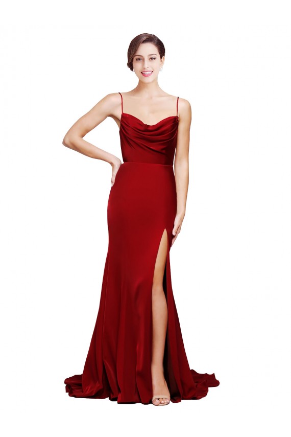 Cetim Elástico Criss Cruz Comboio Varredela Alças finas Bainha Vestidos de Madrinha / Vestidos de Noite / Vestidos de Festa em Promoção