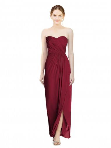 Chiffon Comprimento Chão Amor Bainha Borgonha Vestidos de Madrinha em Promoção