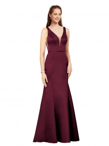 Cetim Costas em V Comprimento Chão Decote V Bainha Vestidos de Madrinha / Vestidos de Noite / Vestidos de Festa em Promoção