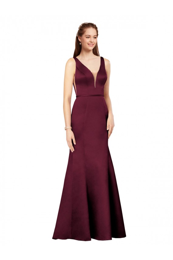 Cetim Costas em V Comprimento Chão Decote V Bainha Vestidos de Madrinha / Vestidos de Noite / Vestidos de Festa em Promoção