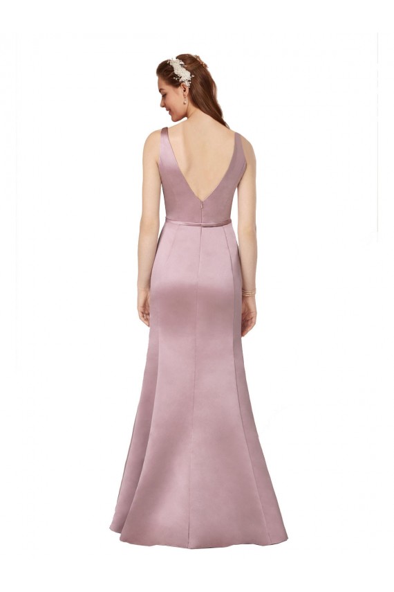 Cetim Costas em V Comprimento Chão Decote V Bainha Vestidos de Madrinha / Vestidos de Noite / Vestidos de Festa em Promoção