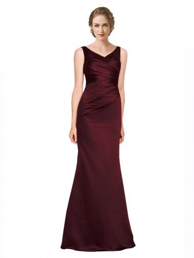 Cetim Lombar Comprimento Chão Decote V Linha A Vestidos de Madrinha / Vestidos de Noite / Vestidos de Festa em Promoção