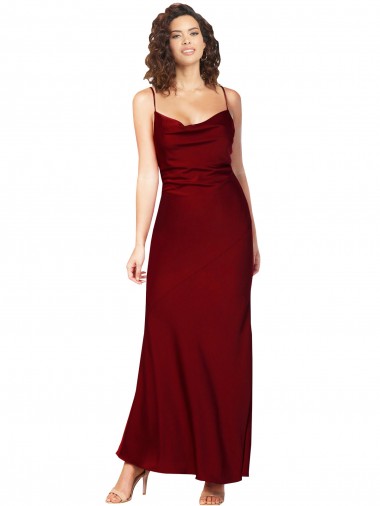 Cetim Sedoso Lombar Comprimento Chão Decote Capuz Bainha Vestidos de Madrinha / Vestidos de Noite / Vestidos de Festa em Promoção