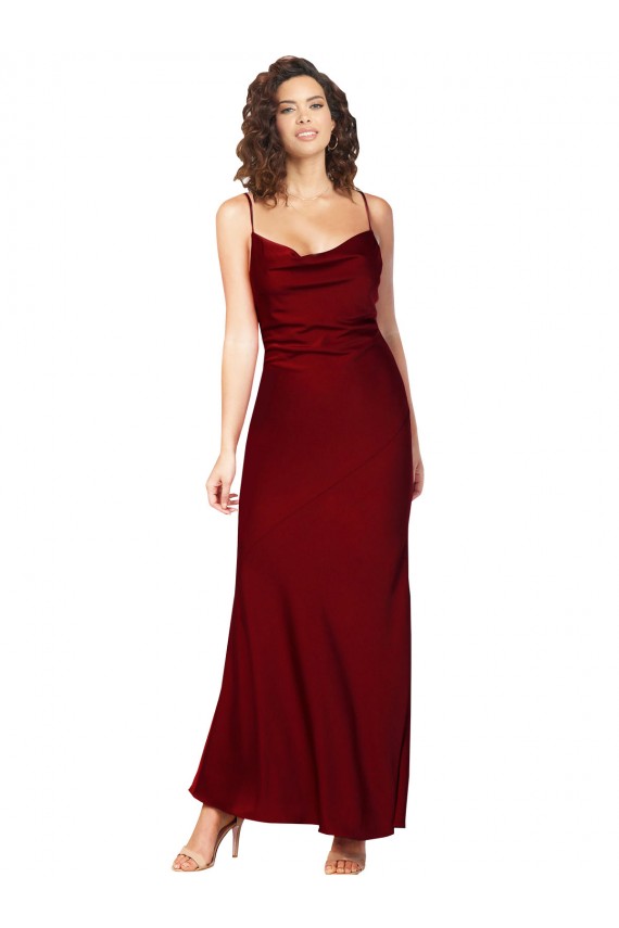 Cetim Sedoso Lombar Comprimento Chão Decote Capuz Bainha Vestidos de Madrinha / Vestidos de Noite / Vestidos de Festa em Promoção