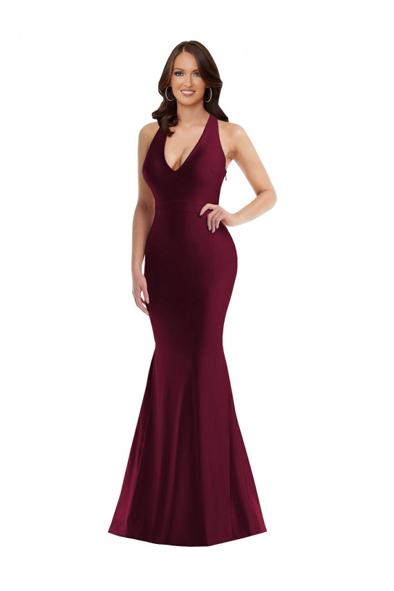Cetim Sedoso Abrir de volta Comprimento Chão Decote V Sereia Vestidos de Madrinha / Vestidos de Noite / Vestidos de Festa em Promoção