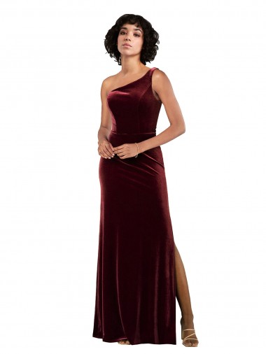 Veludo Elástico Comprimento Chão Um Ombro Coluna Vestidos de Madrinha / Vestidos de Noite / Vestidos de Festa em Promoção