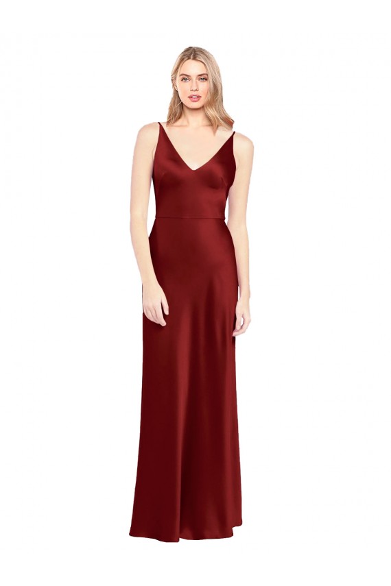 Cetim Elástico Costas em V Comprimento Chão Alças finas Linha A Vestidos de Madrinha / Vestidos de Noite / Vestidos de Festa em Promoção