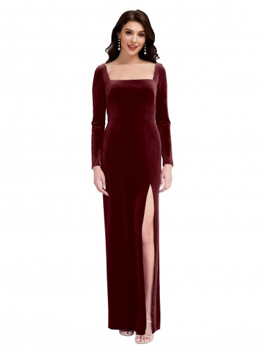 Veludo Elástico Lombar Comprimento Chão Alças finas Linha A Vestidos de Madrinha / Vestidos de Festa em Promoção