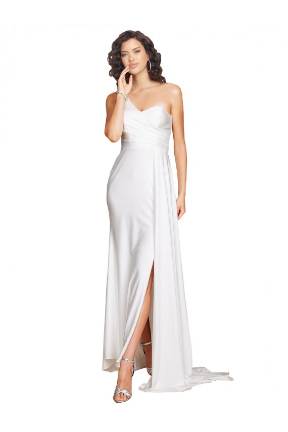 Cetim Sedoso Comprimento Chão Um Ombro Linha A Vestidos de Noiva em Promoção