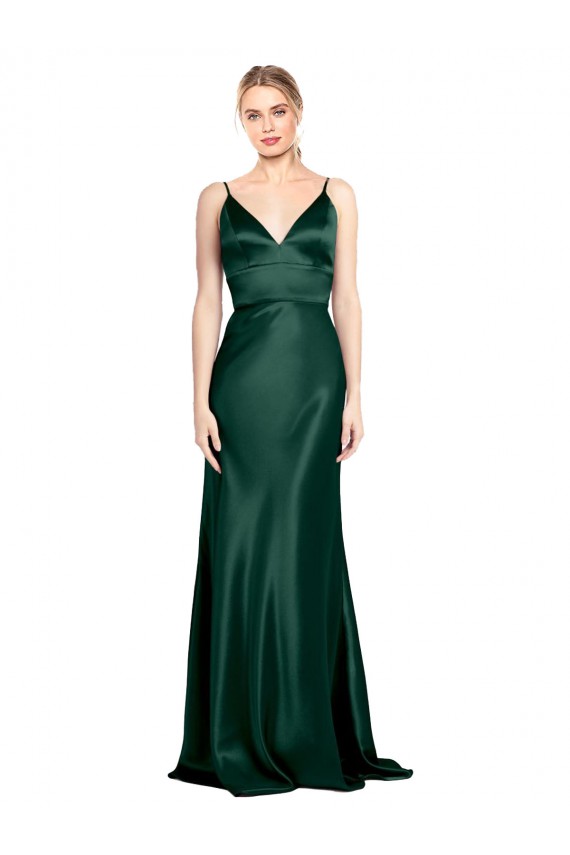 Cetim Elástico Costas em V Comprimento Chão Alças finas Bainha Vestidos de Madrinha / Vestidos de Noite / Vestidos de Festa em Promoção