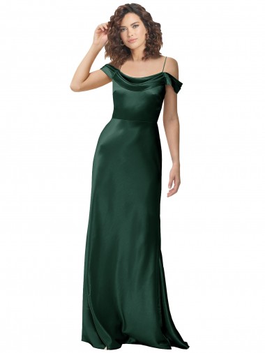 Cetim Elástico Costas em V Comprimento Chão Fora do Ombro Linha A Vestidos de Madrinha / Vestidos de Noite / Vestidos de Festa em Promoção