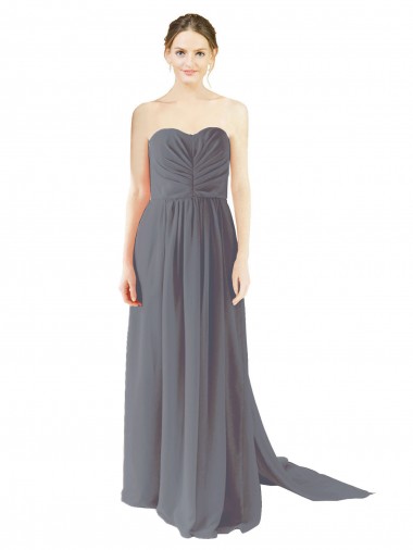 Chiffon Abrir de volta Comprimento Chão Amor Linha A Cinza Ardósia Vestidos de Madrinha em Promoção