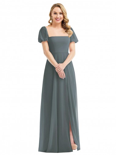 Chiffon Comprimento Chão Decote Quadrado Linha A Longo Vestidos de Madrinha em Promoção