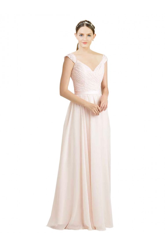 Chiffon & Renda Abrir de volta Comprimento Chão Amor Linha A Longo Vestidos de Madrinha em Promoção