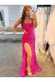 Lantejoulas Veludo Comboio Varredela Alças finas Bainha Vestidos de Festa em Promoção