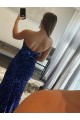 Lantejoulas Veludo Comboio Varredela Sem alças Bainha Longo Vestidos de Festa em Promoção