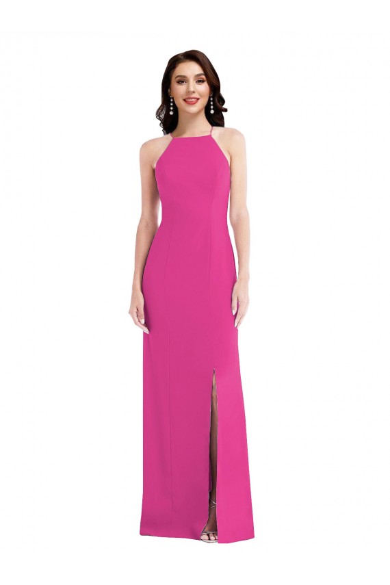 Crepe Esticado Abrir de volta Comprimento Chão Cabeçada Trombeta Longo Vestidos de Madrinha / Vestidos de Noite / Vestidos de Festa em Promoção