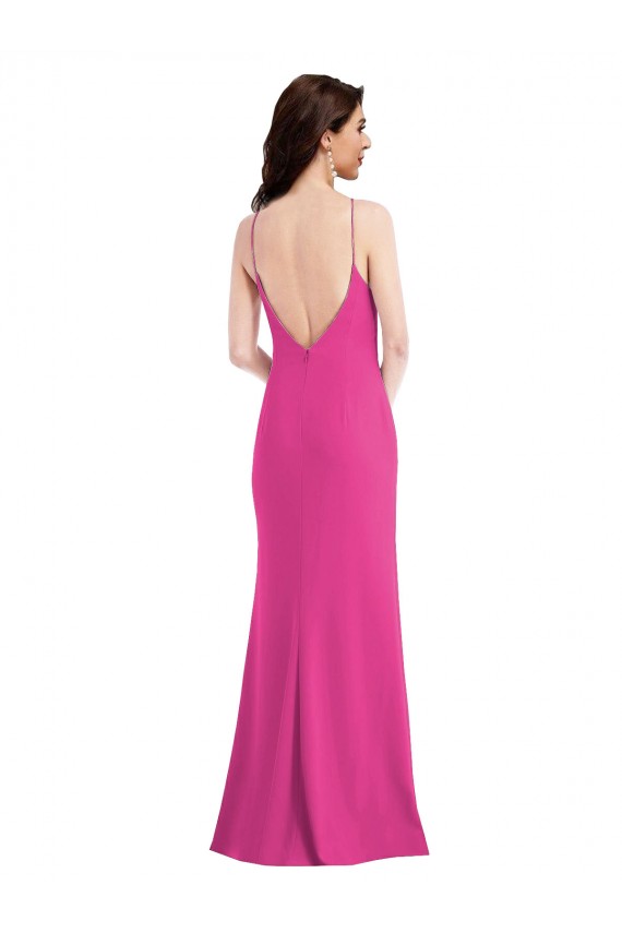Crepe Esticado Abrir de volta Comprimento Chão Cabeçada Trombeta Longo Vestidos de Madrinha / Vestidos de Noite / Vestidos de Festa em Promoção