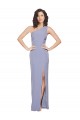 Crepe Esticado Comprimento Chão Um Ombro Bainha Fumo Azul Vestidos de Madrinha / Vestidos de Noite / Vestidos de Festa em Promoção