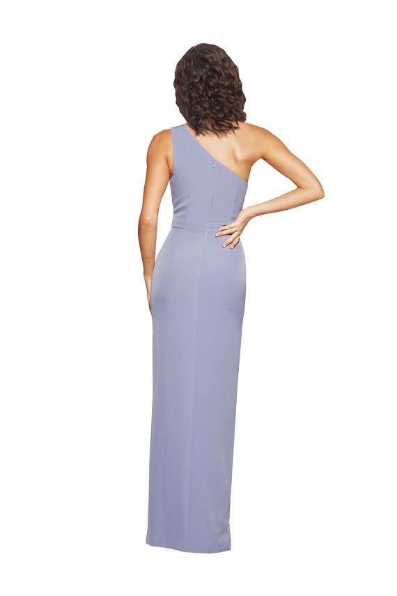 Crepe Esticado Comprimento Chão Um Ombro Bainha Fumo Azul Vestidos de Madrinha / Vestidos de Noite / Vestidos de Festa em Promoção