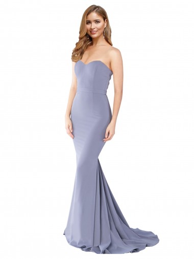 Crepe Esticado Lombar Comprimento Chão Amor Sereia Fumo Azul Vestidos de Madrinha / Vestidos de Noite / Vestidos de Festa em Promoção