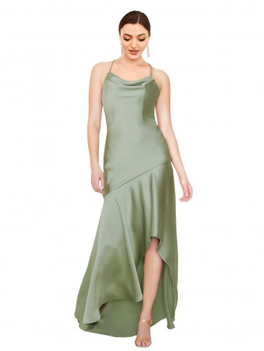 Cetim Sedoso Abrir de volta Alto Baixo Decote Capuz Linha A Vestidos de Madrinha / Vestidos de Noite / Vestidos de Festa em Promoção