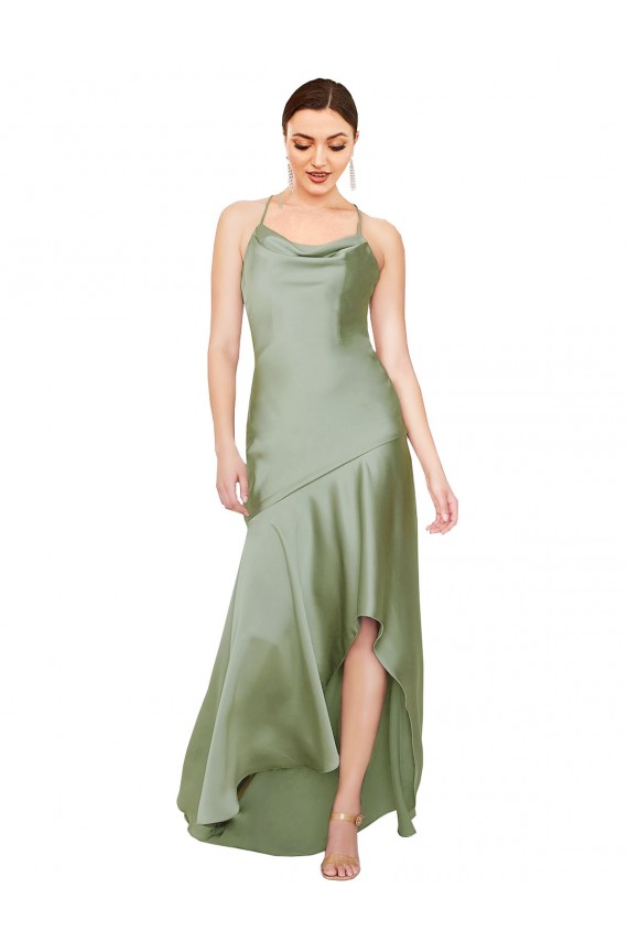 Cetim Sedoso Abrir de volta Alto Baixo Decote Capuz Linha A Vestidos de Madrinha / Vestidos de Noite / Vestidos de Festa em Promoção