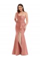 Cetim Sedoso Comprimento Chão Um Ombro Sereia Geórgia Pêssego Vestidos de Madrinha / Vestidos de Noite / Vestidos de Festa em Promoção
