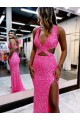 Lantejoulas Veludo Comboio Varredela Decote V Bainha Vestido de Festa / Vestido de Madrinha em Promoção