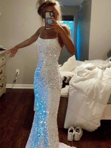Lantejoulas Veludo Comboio Varredela Alças finas Bainha Longo Vestidos de Festa em Promoção