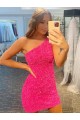 Lantejoulas Veludo Curto Um Ombro Bainha Vestidos de Festa / Vestidos Formais em Promoção