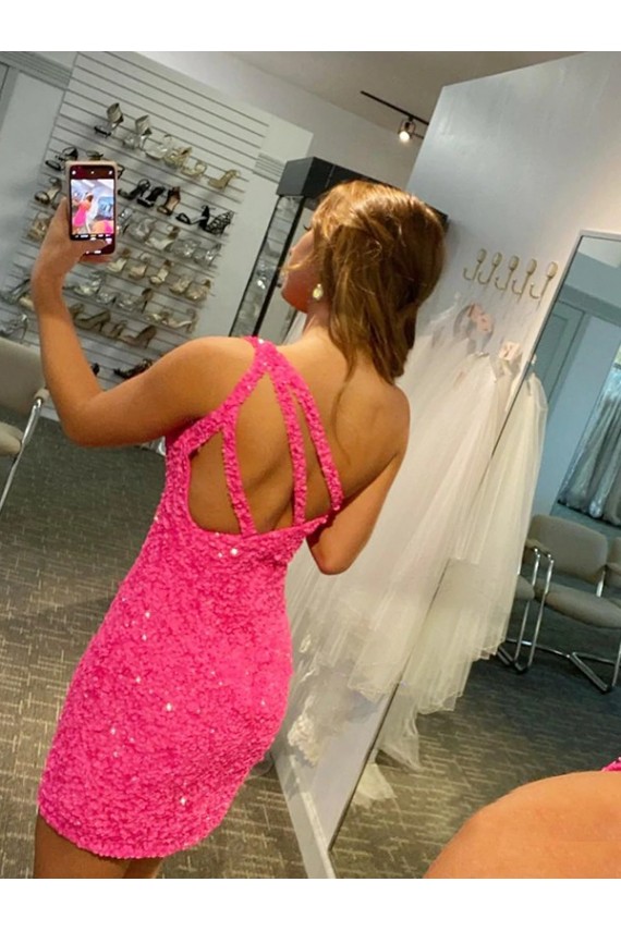 Lantejoulas Veludo Curto Um Ombro Bainha Vestidos de Festa / Vestidos Formais em Promoção